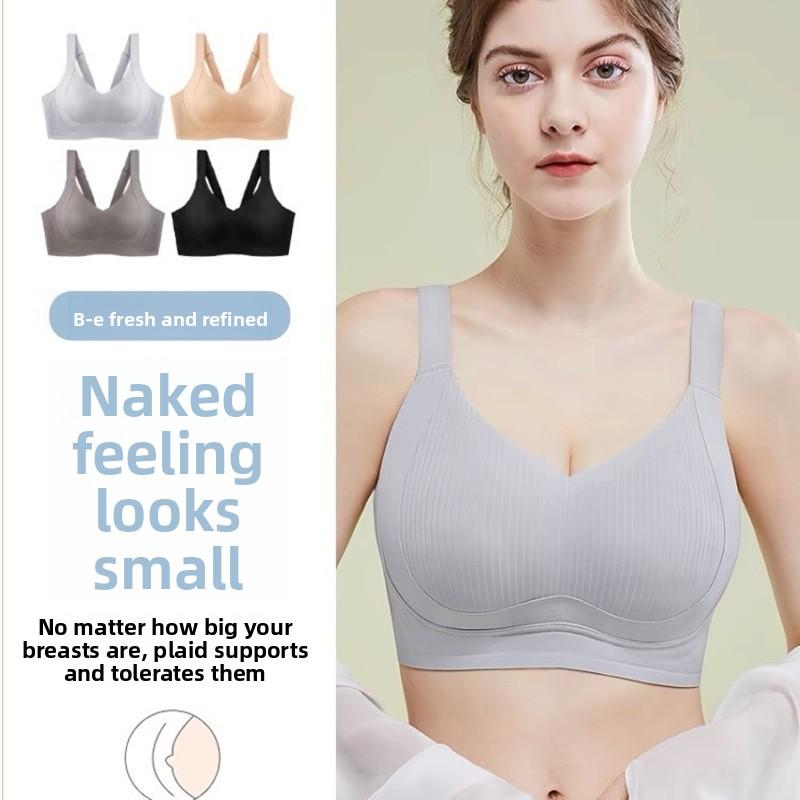 Plus Size Rabbit Ear Cup Minimizer Bra, Wireless Thin Soft Support Lifting Anti-Sag Side Gathering Bra for Full Bust Women