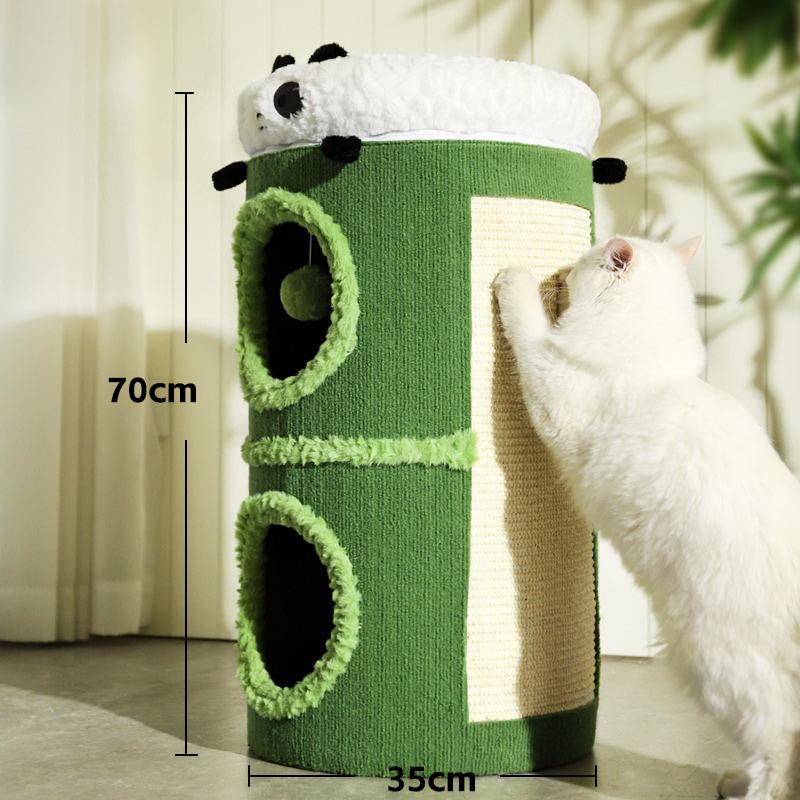 Compact Cat Tree & Bed with Enclosed Two-Layer Design, Scratching Board, Sisal Barrel - All-Season