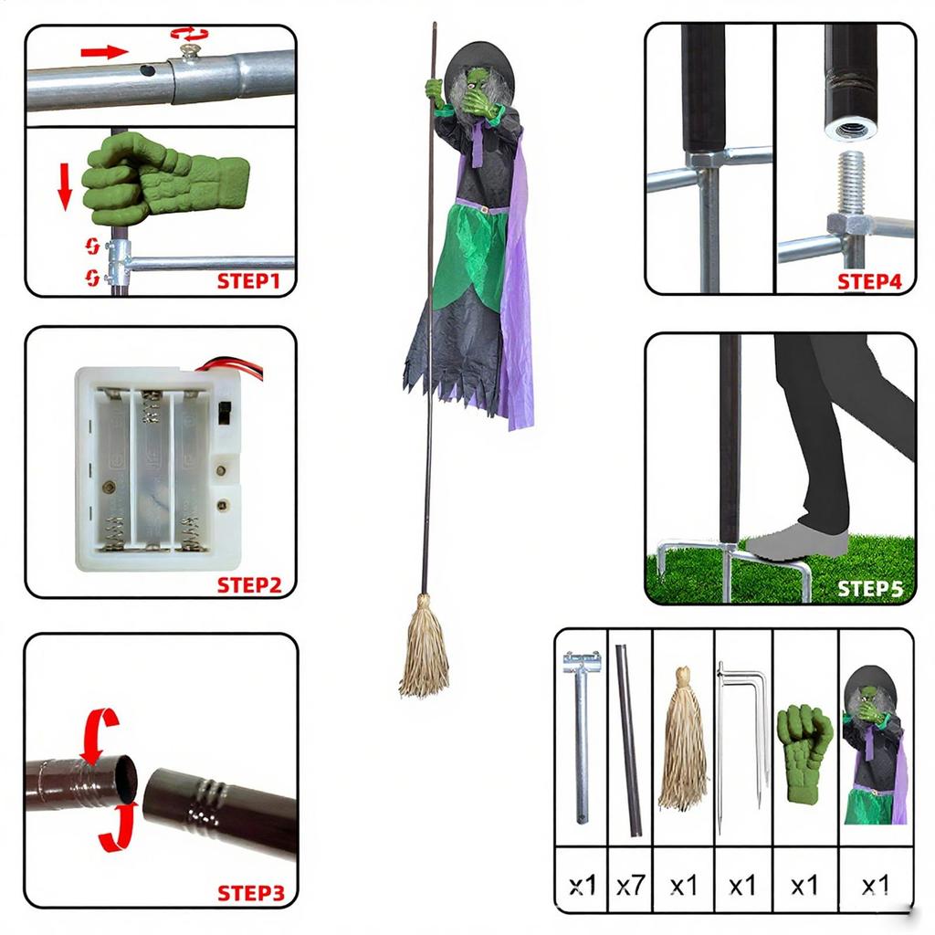 Animated Witch Broom 9.84Ft Sound Activation Broom Halloween Animatronic Witch Spooky Home Decor For Holiday Walkway Cosplay