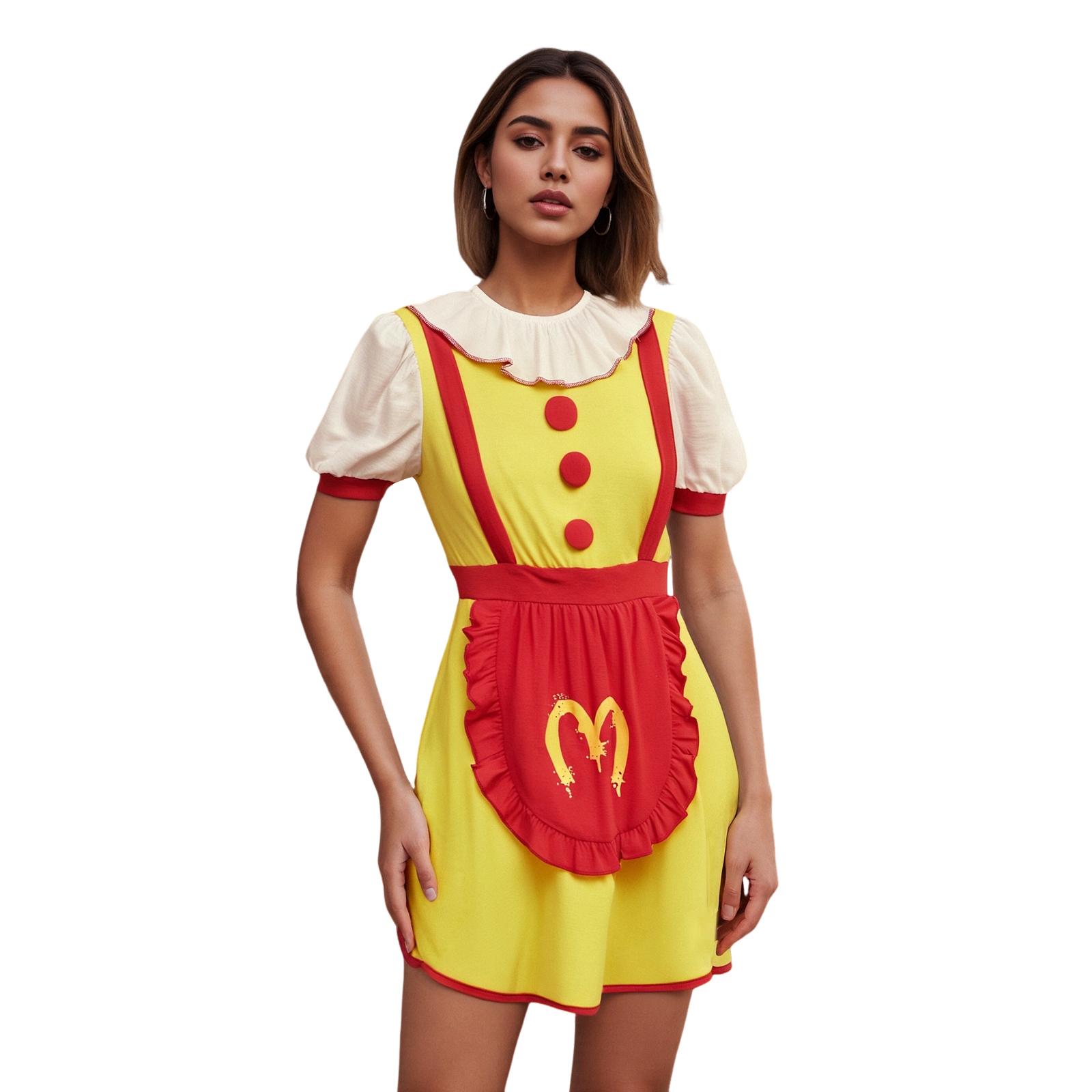 

Women Cosplay Dress, Short Sleeve Crew Neck Patchwork Mini Dress Halloween Dress L жёлтый