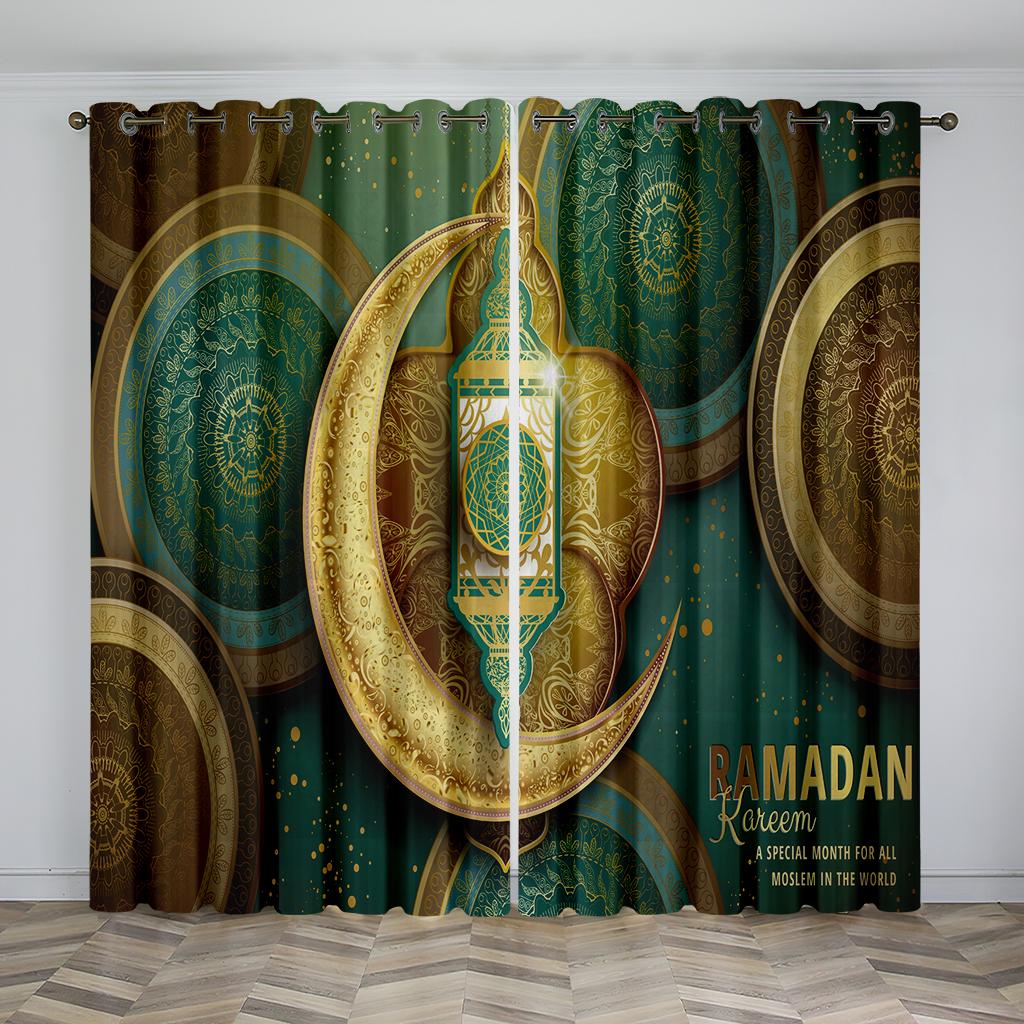 Günstig Gold Schwarz Boho Ramadan Lslamic Muslim Kareem Dünner Fenstervorhang für Wohnzimmer Schlafzimmer Dekor 2 Stück