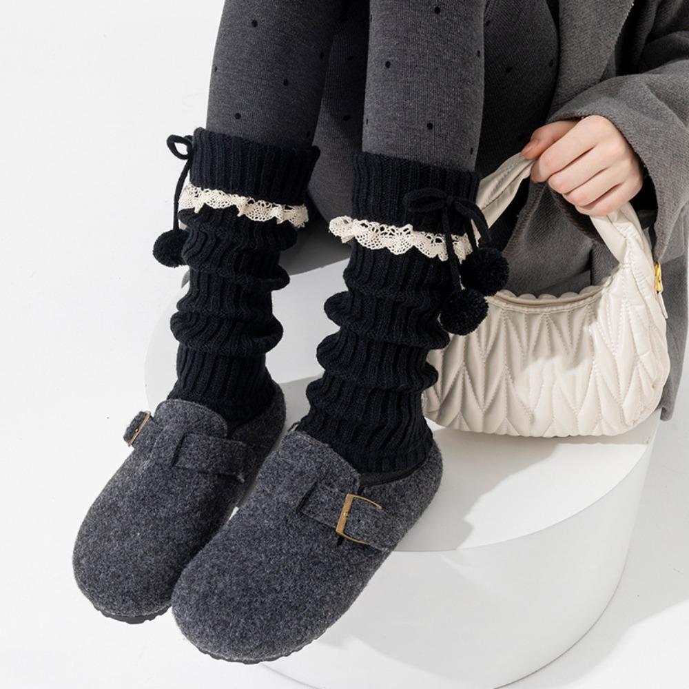 

Сладкая Лолита Бант Чехол для ботинок Кружево Женские гетры Простые JK Гольфы до колена Домашняя одежда чёрный