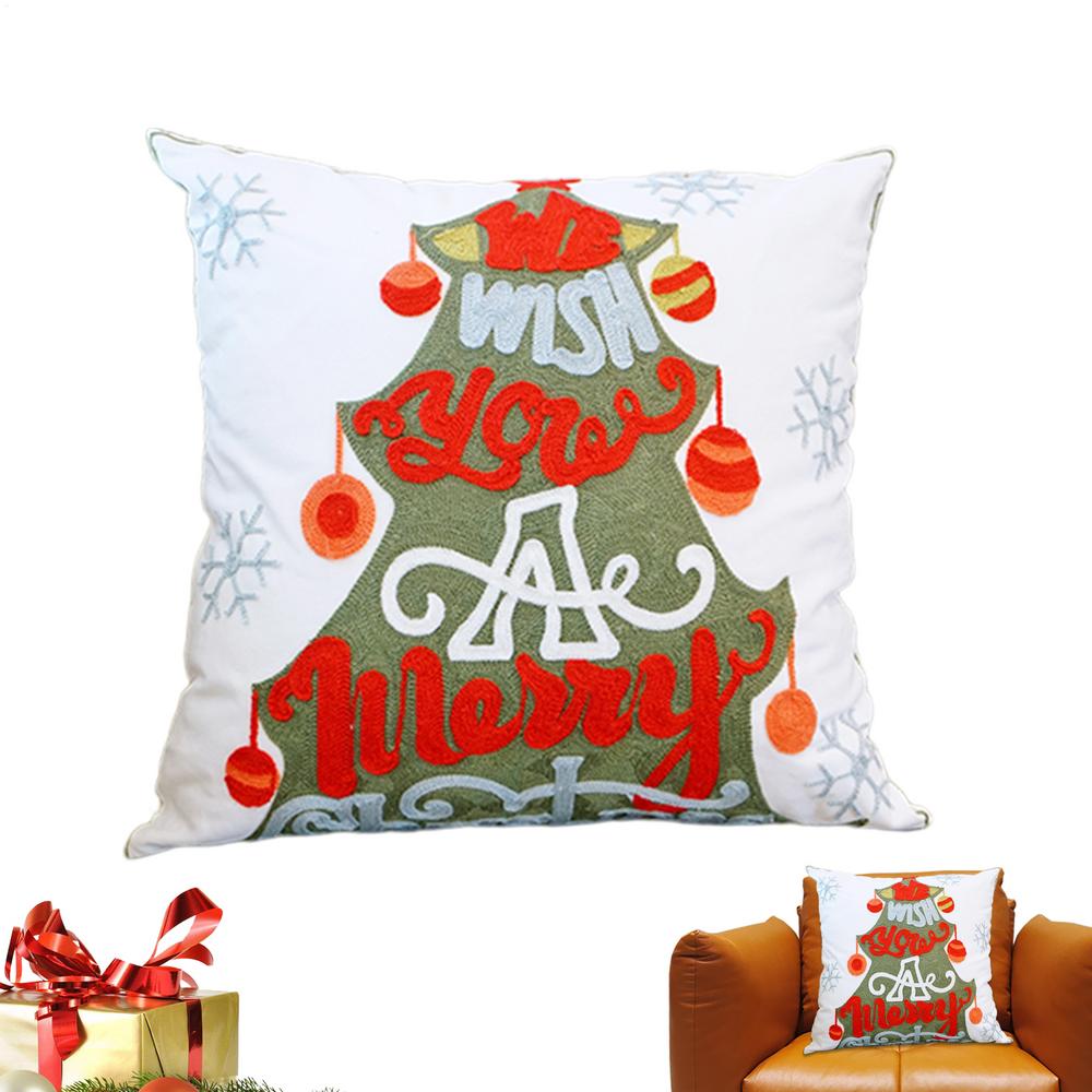 Christmas Throw Pillow Covers 18 X 18 Inch Embroidered Pillowcase Embroidered Pillow Cover For Living Room Bedroom Couch Sofa