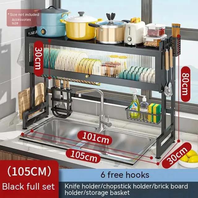 Kitchen Sink Cabinet Door Rack Countertop Sink Shelf with Door Dust-Proof Cutlery Cutting Board Drain Rack Bowl Plate Organizer