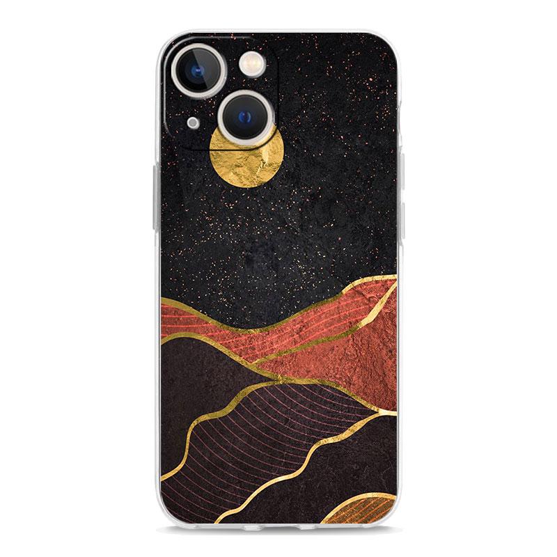 Black Gold marble tropic Luxury Transparent Phone Case For iPhone 15 14 13 12 11 Pro Max XS X XR SE 7 8 Plus Shockproof Cover