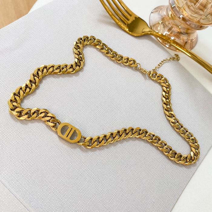 Gold Double D Titanium Steel Chain Necklace - Bold European & American Style for Women