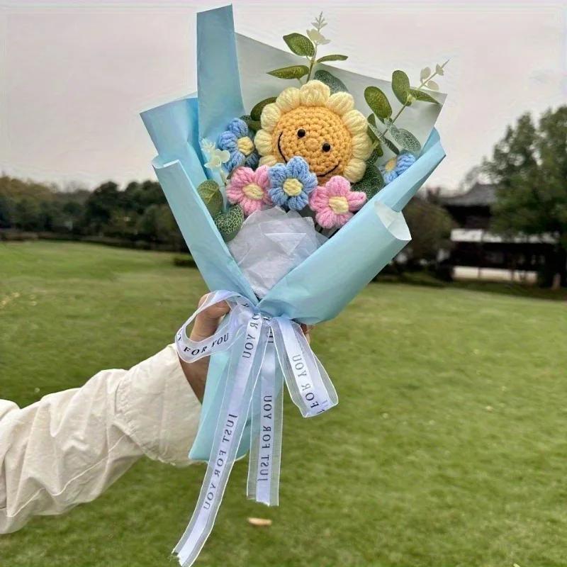 1/2 Stück Handgemachter Gehäkelter Sonnenblumenstrauß Künstliche Blumen Leuchtendes Festival Hochzeit Muttertag Geburtstag Heimdeko