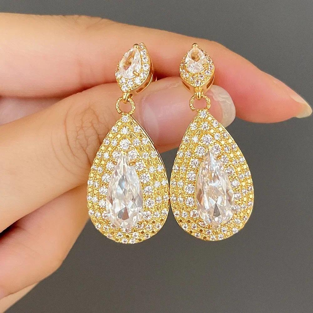 Luxury, High-End, Gorgeous Party, Water Droplet Zircon Earrings, Bride'S Wedding, Eternal And Dazzling Jewelry, Headwear