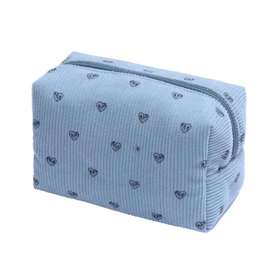 Corduroy Makeup Bag with Heart Pattern Portable Travel Cosmetic Bag Zipper Makeup Pouch Toiletry Organizer Purse for Women Girls