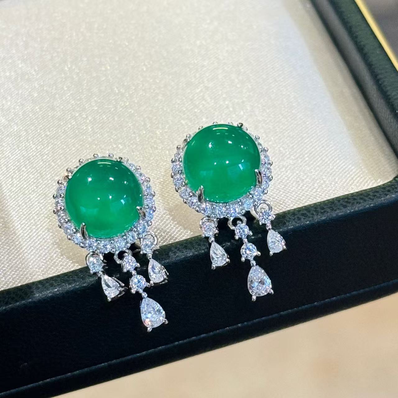 

New Vintage 100% Pure 925 Sterling Silver Earrings Pave Aaa Zircconia Tassel Round Shape Ear Stud For Women Luxury Fine Jewelry