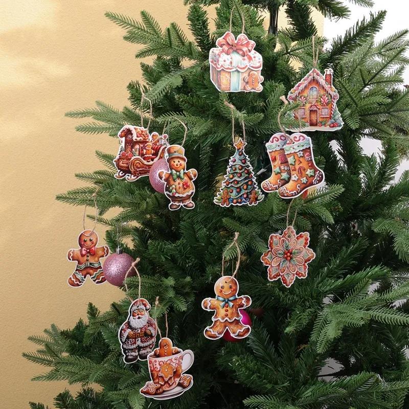 12Pcs Christmas Gingerbread Man Ornaments Mini Paper Gingerman Hanging Pendant Xmas Tree Decorations Childen New Year Gifts