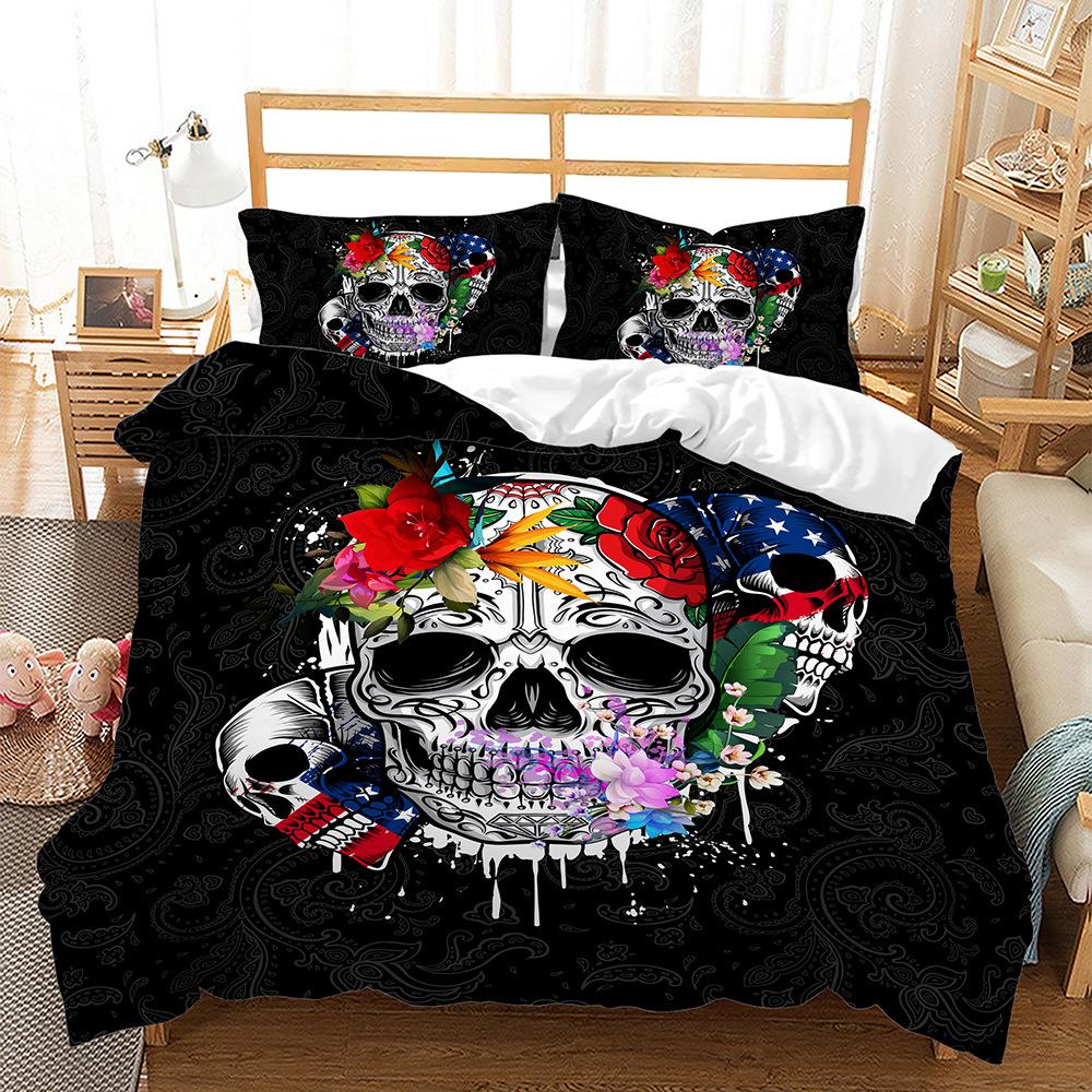 Skull Series Rose Octopus 3D Digital Print Bed Three-Piece Kit 135 * 200 (two-piece set) 90g