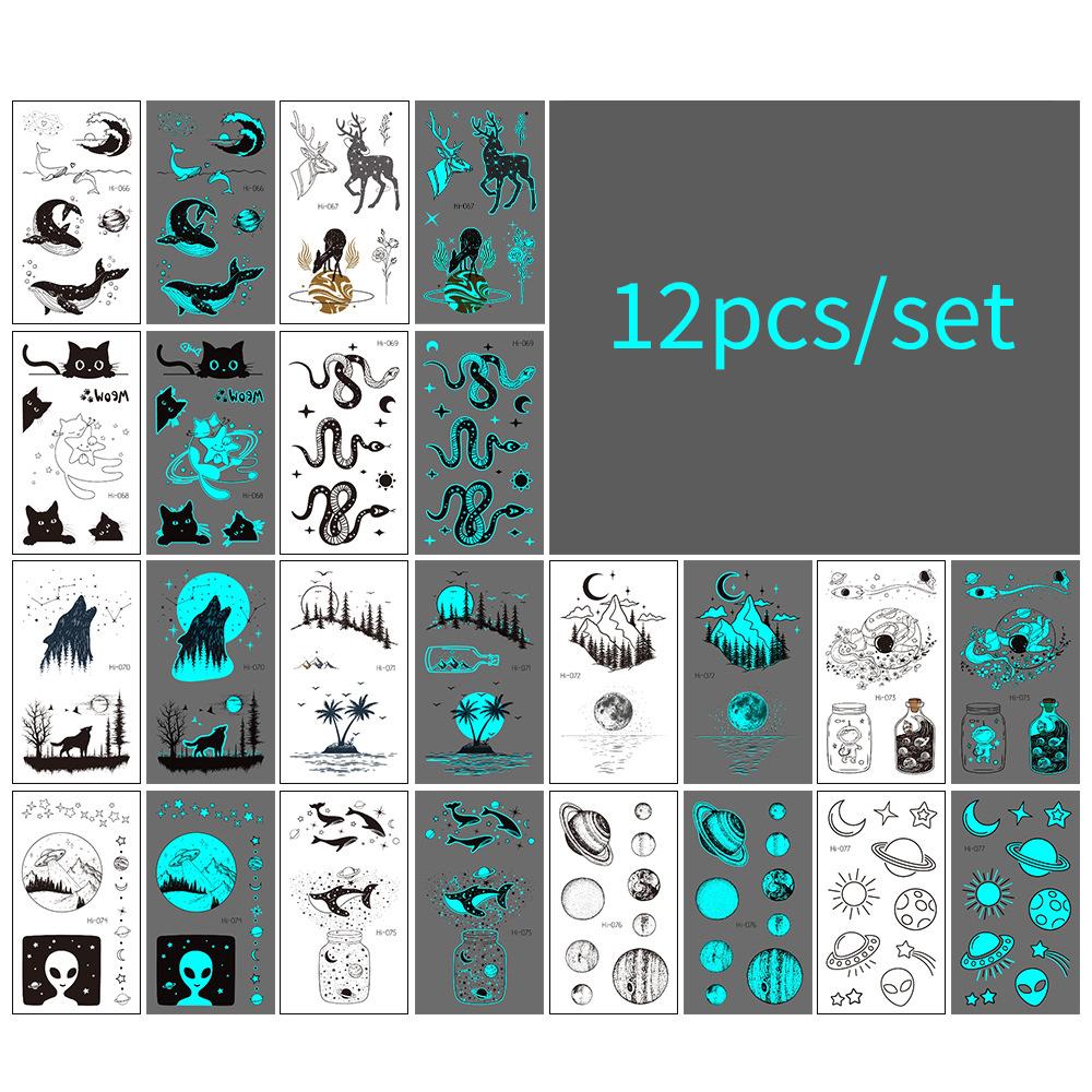 

12 шт./компл. Синий светящийся тату-стикер водонепроницаемый маленький свежий змея бабочка электрический слог вечеринка наклейки набор тату-патчи 7