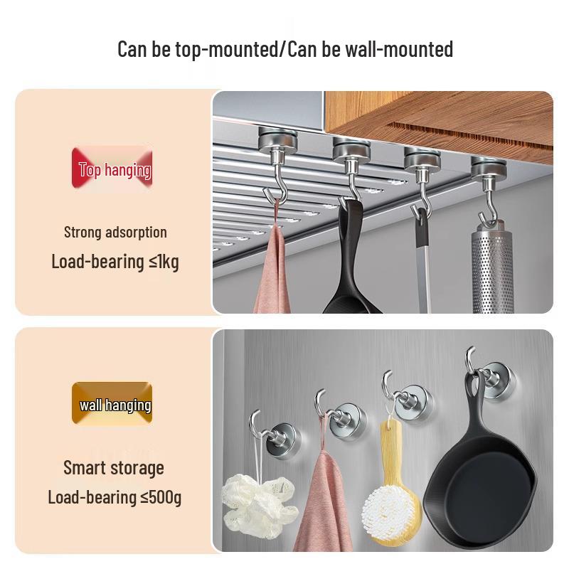 Silné magnetické lepicí háčky, bez vrtání, pro vysoké zatížení, velká velikost pro použití v kuchyni/na lednici.