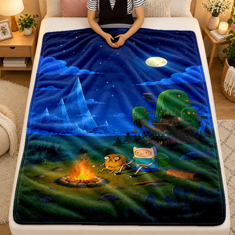 Flannel BlanketAdventure Time Cartoon Warm Soft Throw Blanket for Indoor Sofa Bed Living Room Use
