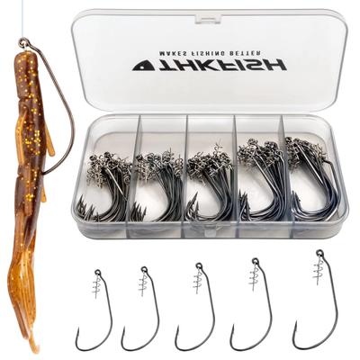 THKFISH Twist Lock Weighted Hooks for Soft Plastic and More 60 Pieces Worms, Swimbaits, -