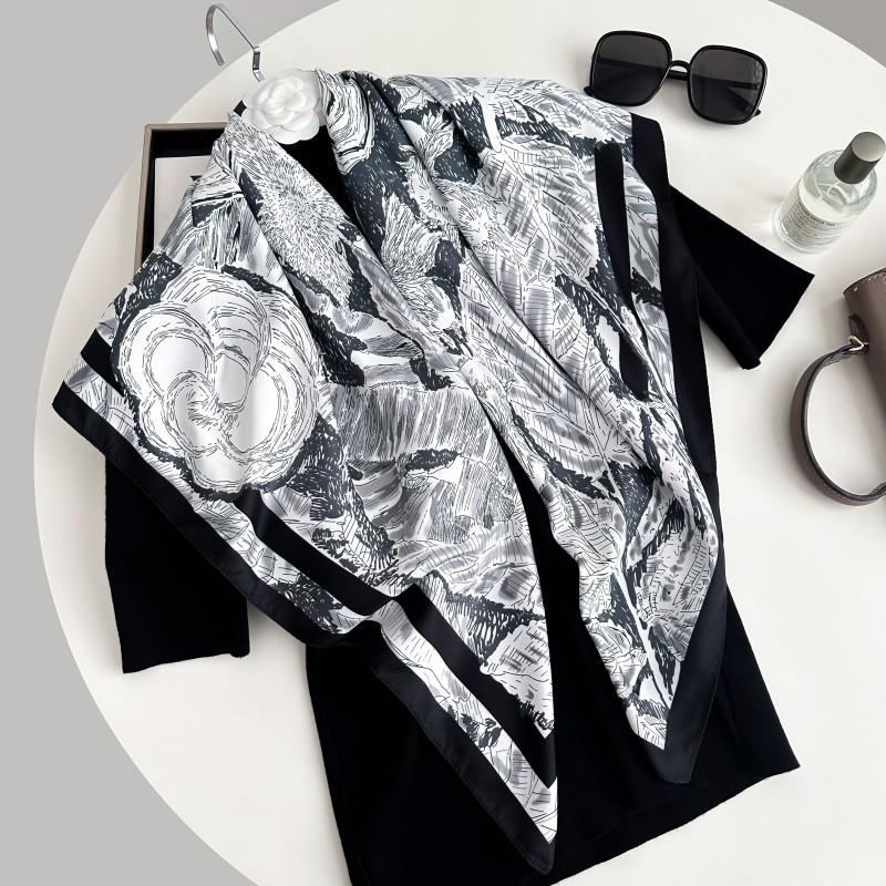 Čiernobiela hodvábna twill šatka so zvieracím vzorom - 90x90CM Jesenný/Zimný šál pre ženy