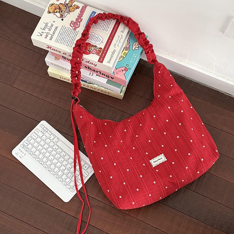 Summer New Polka Dot Pleated Tote Bag for Women Large Capacity Shoulder Handbag