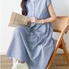 Summer Crew Neck Small Breasted Striped Sleeveless Dress Long Short Sleeve Stand-Up Neck Dress Women