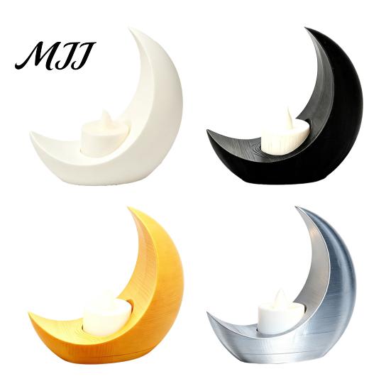 Eid Mubarak Table Decor Crescent Moon LED Candle, Decorative Electronic Candle for Al-Fitr Home Ramadan Decorations Decor, Battery Operated Flameless
