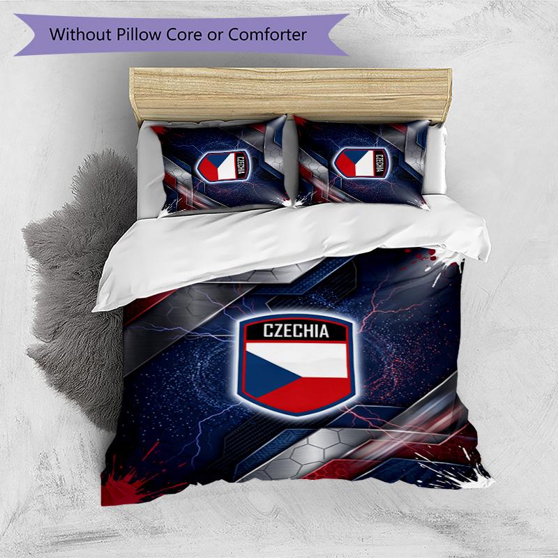 Czech Republi Football Printed Bedding 3 Piece Set Cozy Breathable Bed Cover Set as Housewarming Holiday Gift