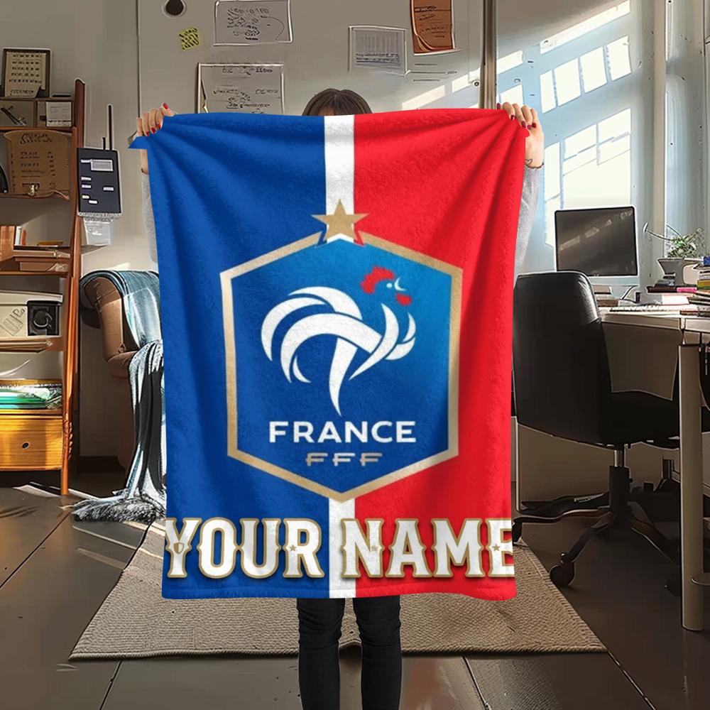 1PC Custom Name France Soccer Patterned Flannel Blanket Suitable For All Seasons for Home Decor Warmth and Comfort Gifts Holiday Present