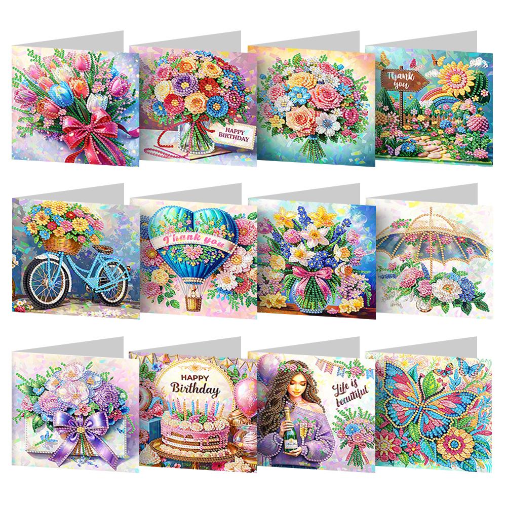 8/12pcs Diamond Painting Greeting Cards Handmade Diamond Painting Gift Card 5D Rhinestone Embroidery Arts Cards Kits for Adults