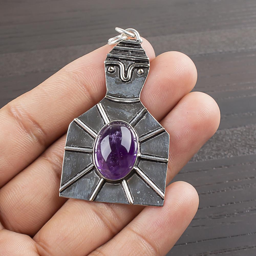 Natural African Amethyst Gemstone 925 Sterling Silver Jewelry  Pendant 2.2  AJP-1977