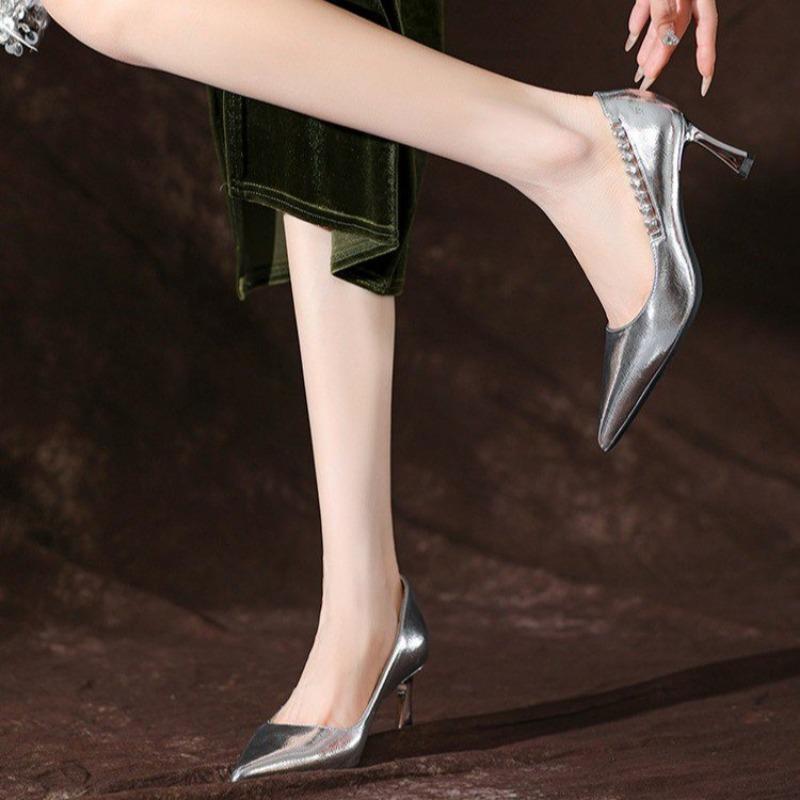 Stiletto Heels with Femininity Silver Senior Sense Women's Shoes Not Tired Feet 2025 Autumn Beautiful High-heeled Sandals