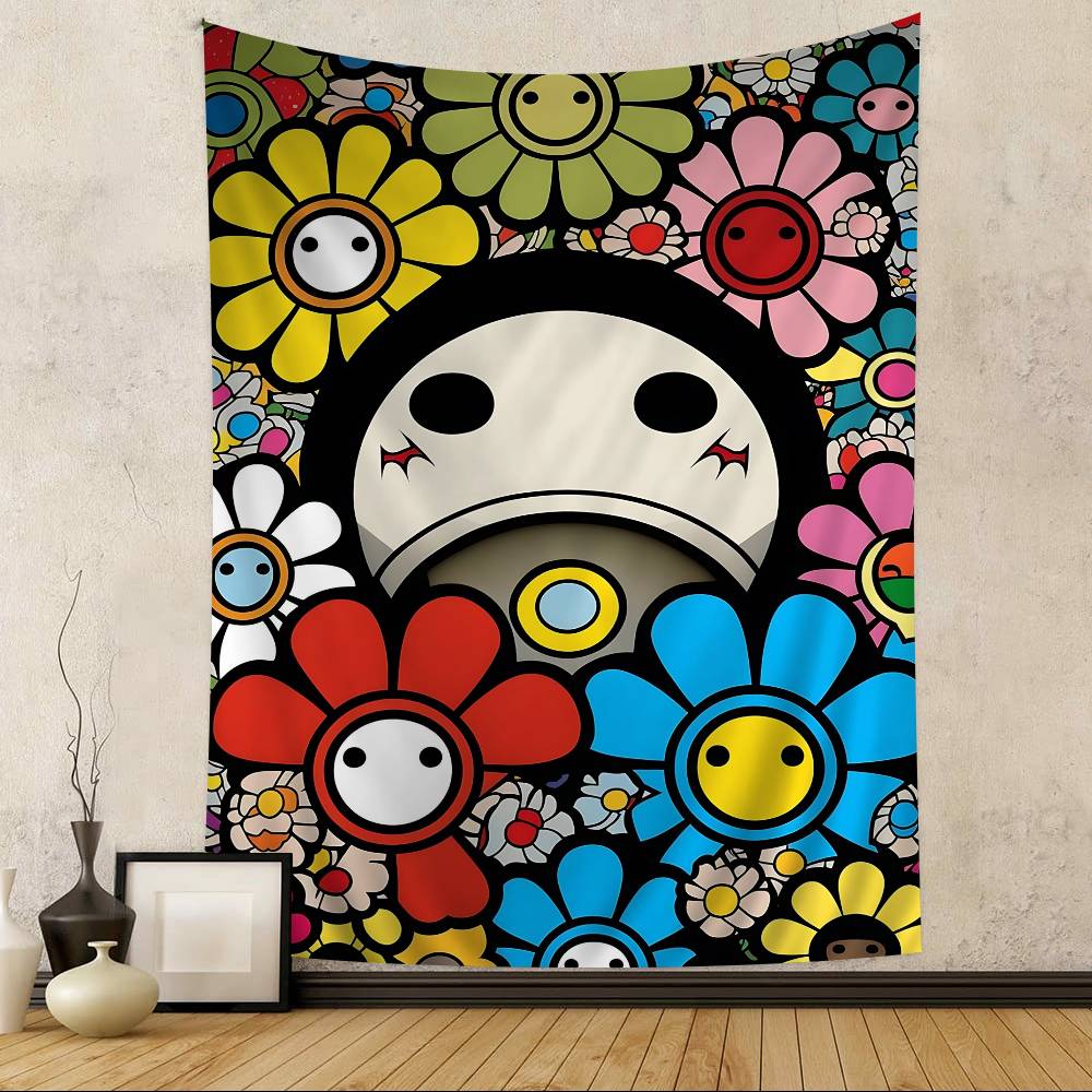 Cute TTakashi Flowers MMurakami Colorful Tapestry Wall Hanging Hanging Tarot Hippie Wall Rugs Dorm Wall Art Decor
