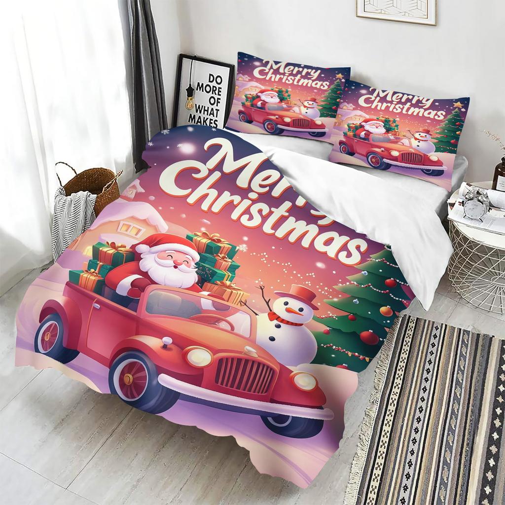 Santa Claus Christmas Gifts With Pillowcase Duvet Cover Set Bedding Full Cute Printed Cartoon Quilt Cover Home