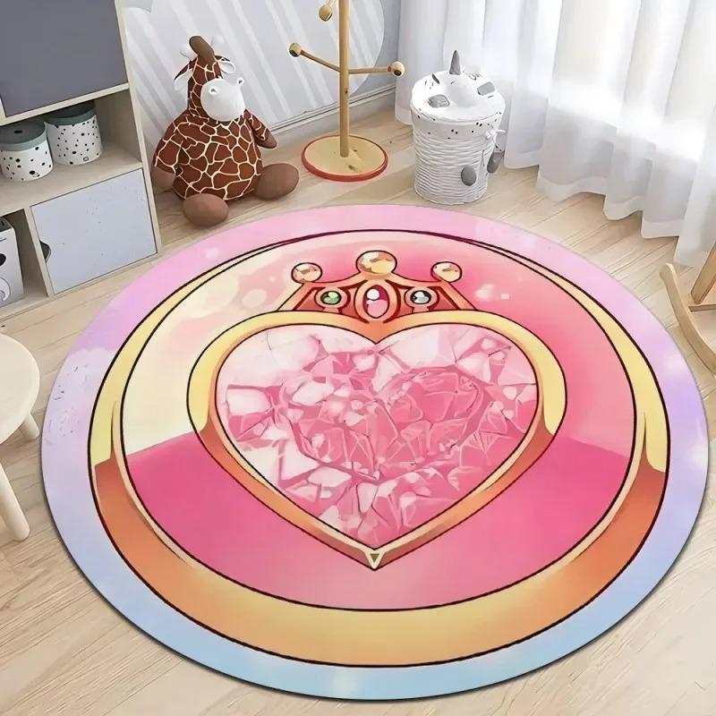 Sailor Moon Pink Print Round Girl Bedroom Carpet Living Room Non Slip Floor Mat Sofa Tea Table Rug Home Girl Room Carpet