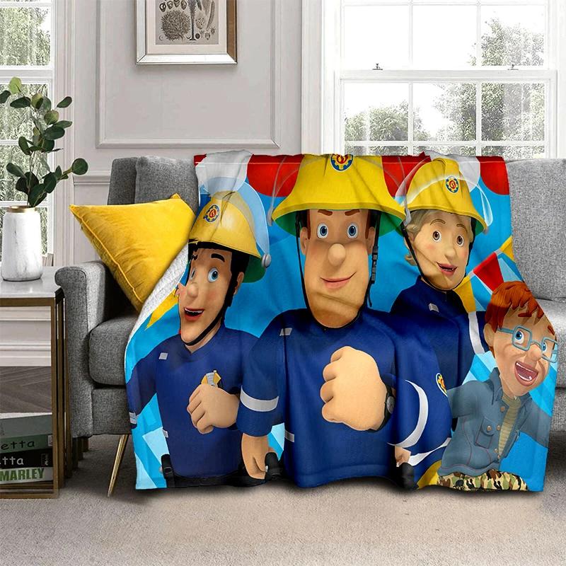 Couverture Cartoon Enfant 3D Sam le Pompier Classique, Couverture Douce pour la Maison Chambre Lit Canapé Voyage Pique-nique Couverture Cadeau pour Enfants