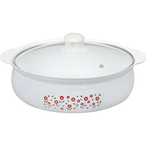 Wahei Freiz RB-2867 Tabletop Pot, 27cm, IH/Gas Compatible, Ceramic and Enamel Finish, White, Showa Retro Style