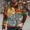 T-Shirts for Men Cool 3D Wolf Pattern Print Vintage Streetwear O-Neck Oversized T Shirt Tops Casual Long Sleeve T-Shirt Clothes