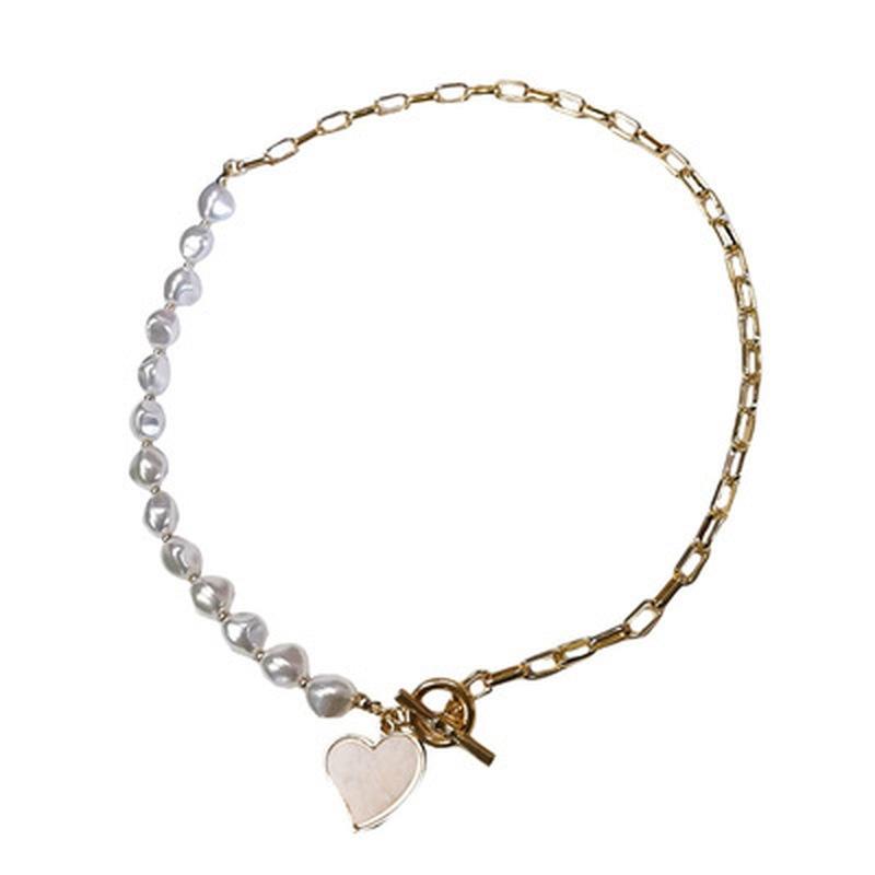 Trend Light Luxury Pearl Hollow Chain Clasp Necklace Heart Pendant Fashion Women's Necklace Party Gift Jewelry