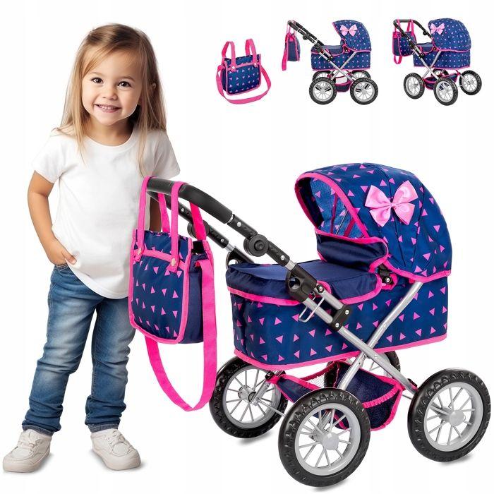 Kinderplay landau pour poupée pliable, anse réglable + sac, roues silencieuses (KP0261T)