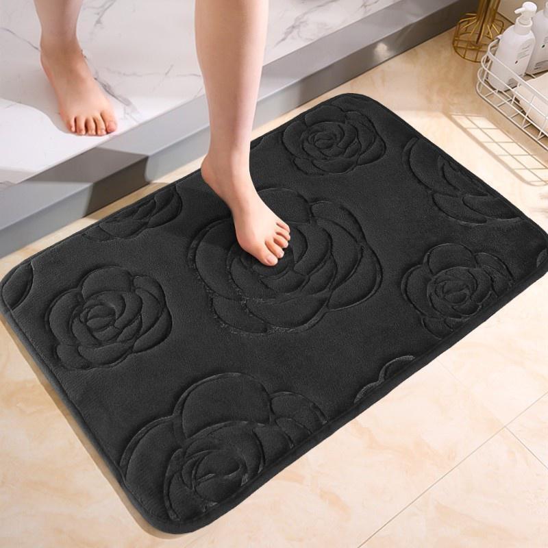 Badmattor Rose Flower Präglat badrum Badmatta Flanell Halkfri matta i badkar Golvmatta Duschrum Dörrmatta Memory Foam Pad Tvättbar matta