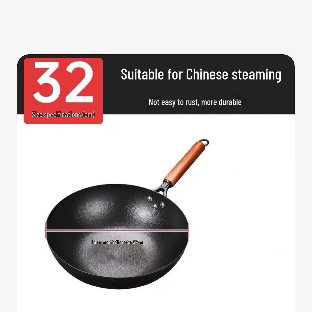 Maikeqi Rust-Proof Flat-Bottom Iron Wok for Induction and Gas Stoves