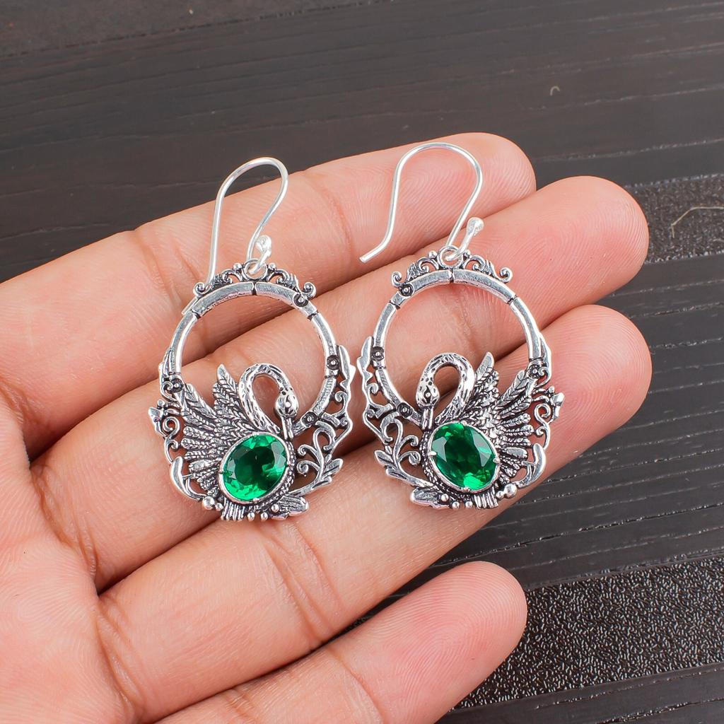 Chrome Diopside Gemstone 925 Sterling Silver Jewelry Drop/Dangle Earrings1.64" CE-2-10