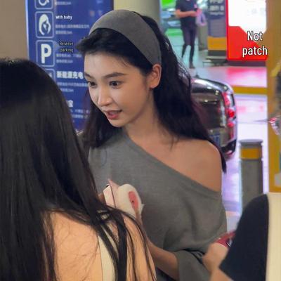 Yi Mengling French-Style Gray Knit Headband for Women - High Skull Top Fashion Hairband
