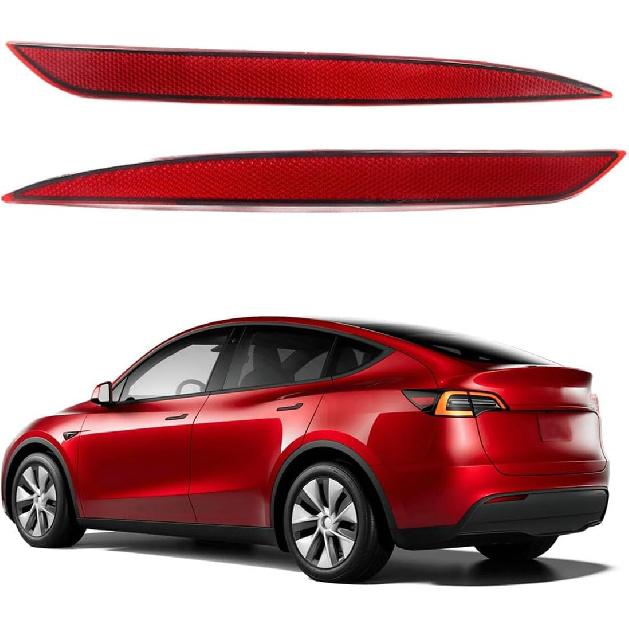 Rear Bumper Reflector Lamp Compatible for TESLA MODEL Y 2020-2024,Replacement Red Marker Lights Lens Left Driver Right Passenger Side Trim