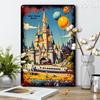 2D Flat, 1pc, 2D Flat - Disney World Magic Castle and Balloons Mural - 8x12 Inch Tin Sign, Vintage Decorative Painting for Indoo