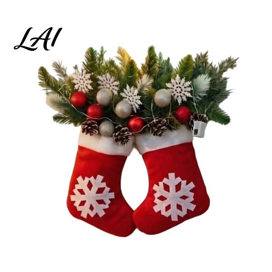 Christmas Hanging Ornaments Mitten Door Hanger Red White Glove Ornament with Pine Cone Berries Holiday Home Accents Fabric Wall Decor for