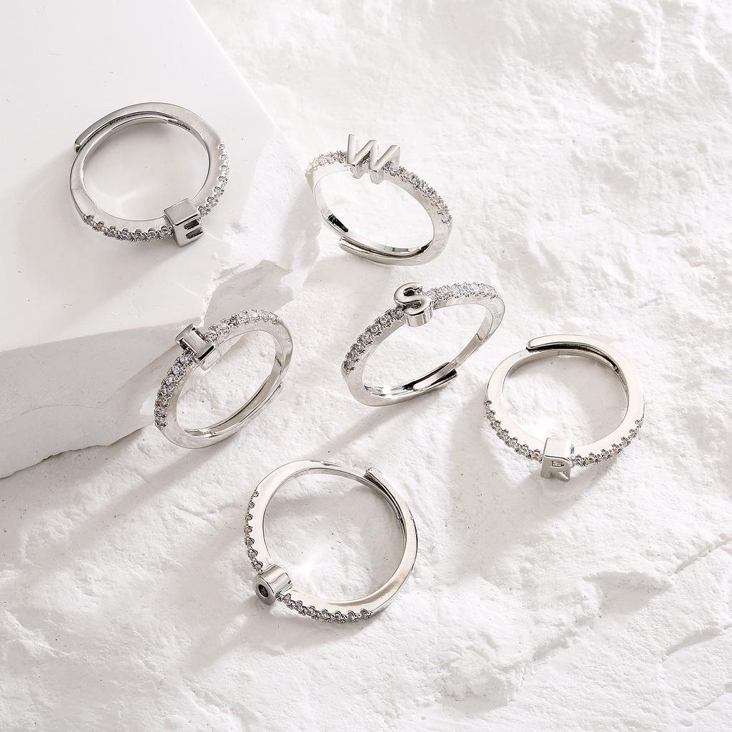 Women Classic Simple Opening Initial Letter Ring Fashion Party Jewelry Gift