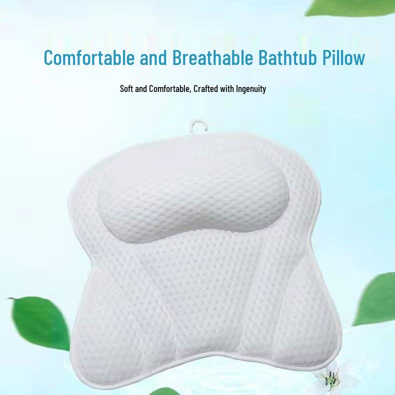 In Stock 4D Machine Washable Bath Pillow with 6 Suction Cups for Back Support