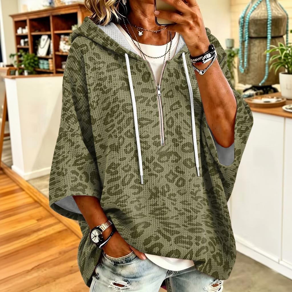 Damen Zip-Up Hoodie mit Strick-Oversize-Sweatshirt für Freizeitkleidung