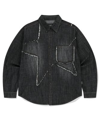 MAHAGRID Star Raw Cut Denim Shirt Black(Mg2Ffmw300A)