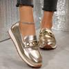 Fashion Women's Chain Decor Platform Loafers Fashion Gold Silver PU Leather Flats Shoes Woman Lightweight Slip On Casual Shoes Plus Size