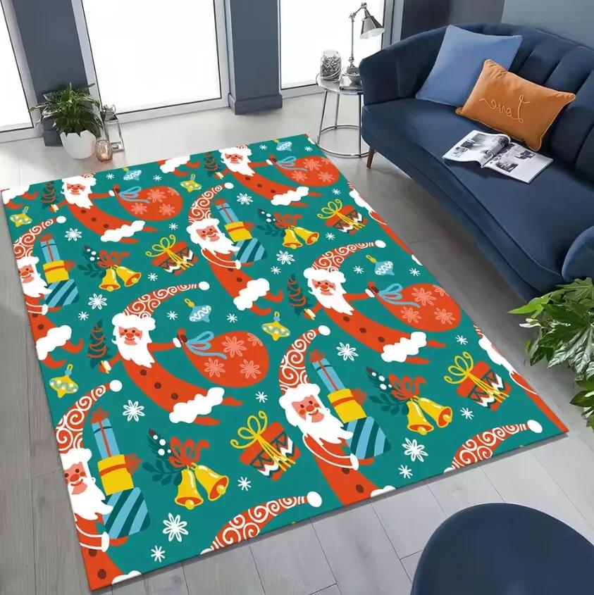 Happy New Year Merry Christmas Tree Santa Claus Cartoon Gift Carpet for Bedroom Living Room Sofa Home Doormat Decor Non-slip Rug